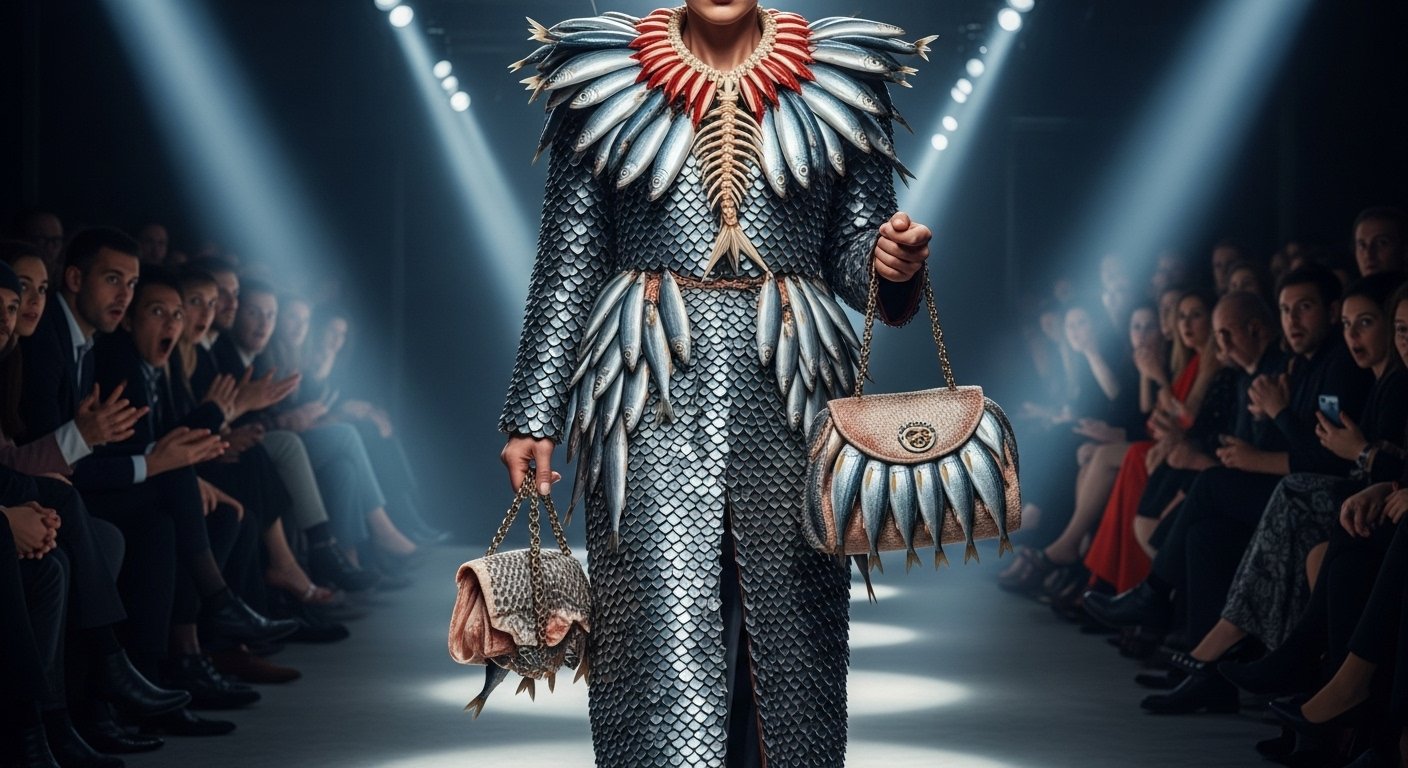 Bizarre Fashion: Man Made Dress, Purse, and Necklace From Fish, People Stunned!