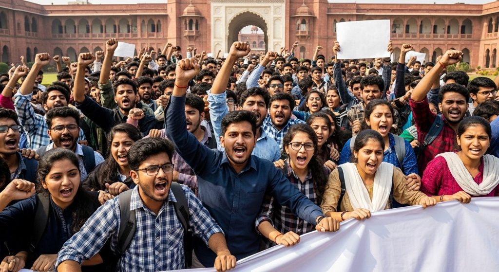 Controversy over changes in NCERT books: NSUI activists staged a strong protest at Lucknow University