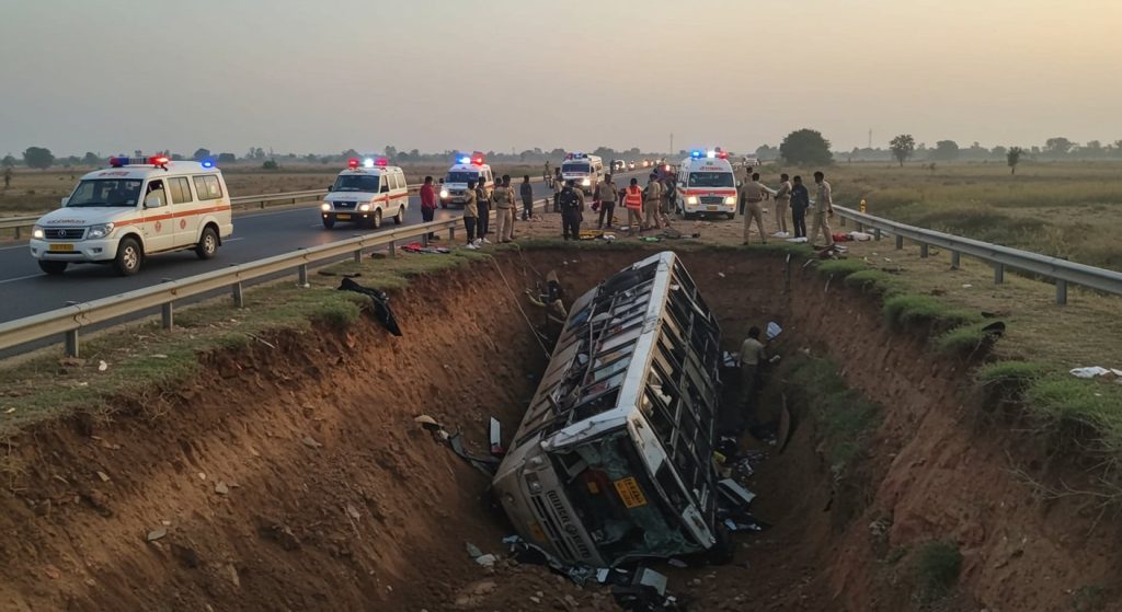 Tragic Accident on Agra-Lucknow Expressway: Sleeper Bus Overturns into 30-Foot Deep Ditch, 15 Injured