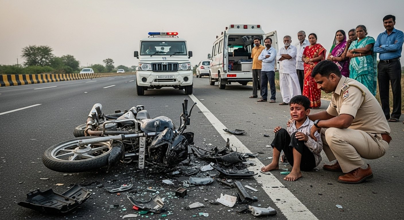 Horrific Crash on Assam Highway in Pilibhit: Bike-Borne Parents Killed, 8-Year-Old Son Critically Injured