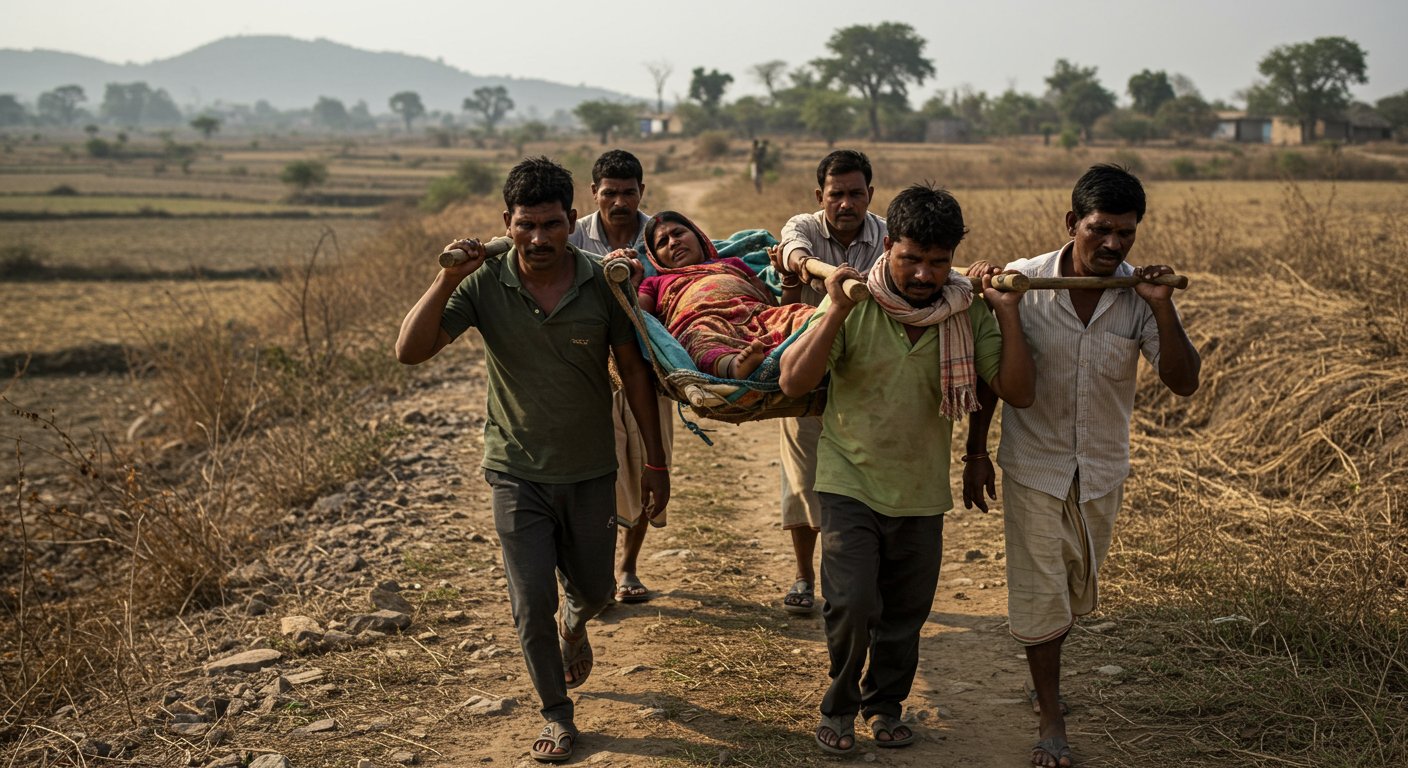 Humanity Shamed in Surguja: Pregnant Woman Carried on Shoulders by Relatives; Viral Video Exposes Government Claims.