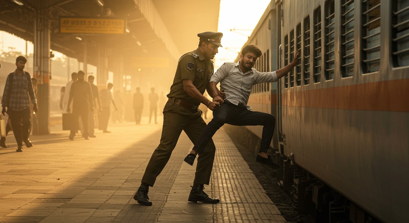Miracle in UP! Passenger fell from a moving train, RPF jawan saved his life by risking his own.