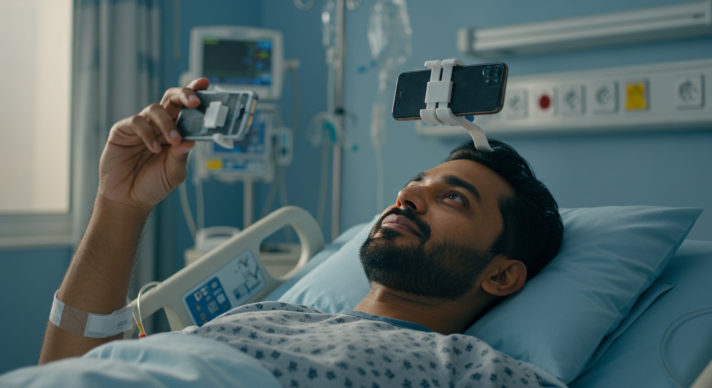 A man bored in the hospital found such a hack to watch his mobile; you'll say 'wow' after seeing the video!