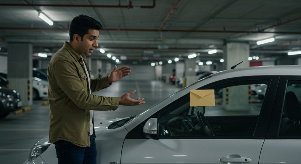 Car was parked in its own spot, suddenly a unique letter was found, then this happened...