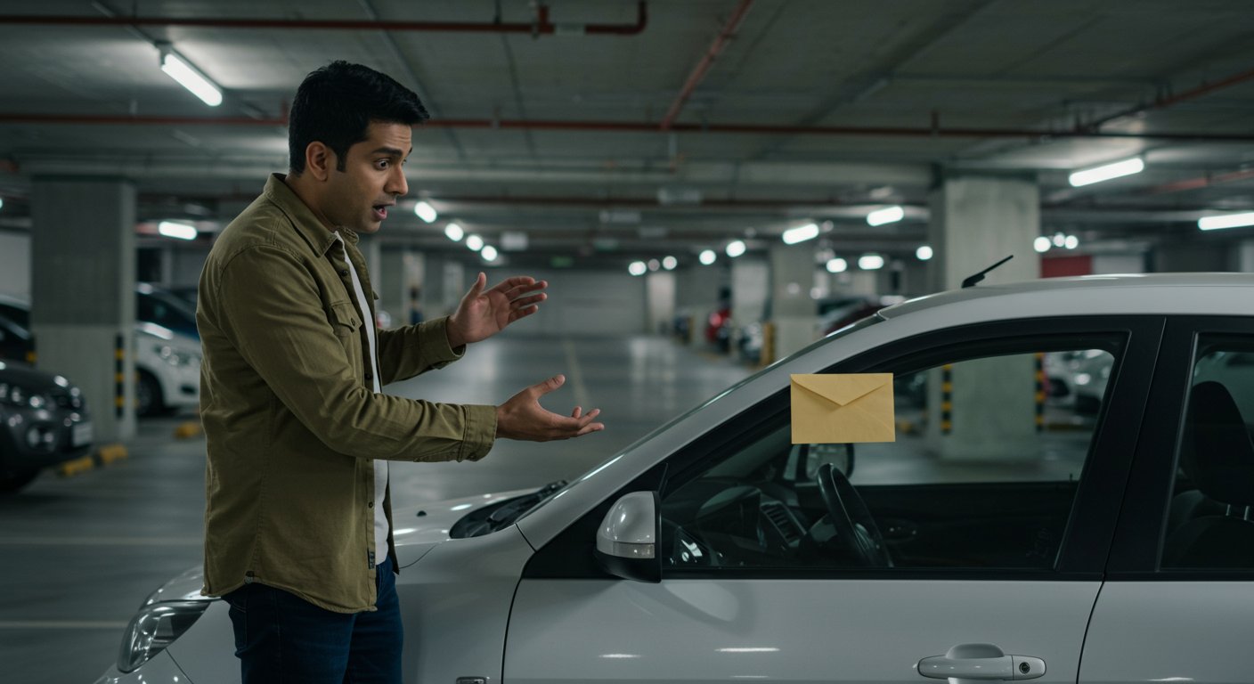 Car was parked in its own spot, suddenly a unique letter was found, then this happened...