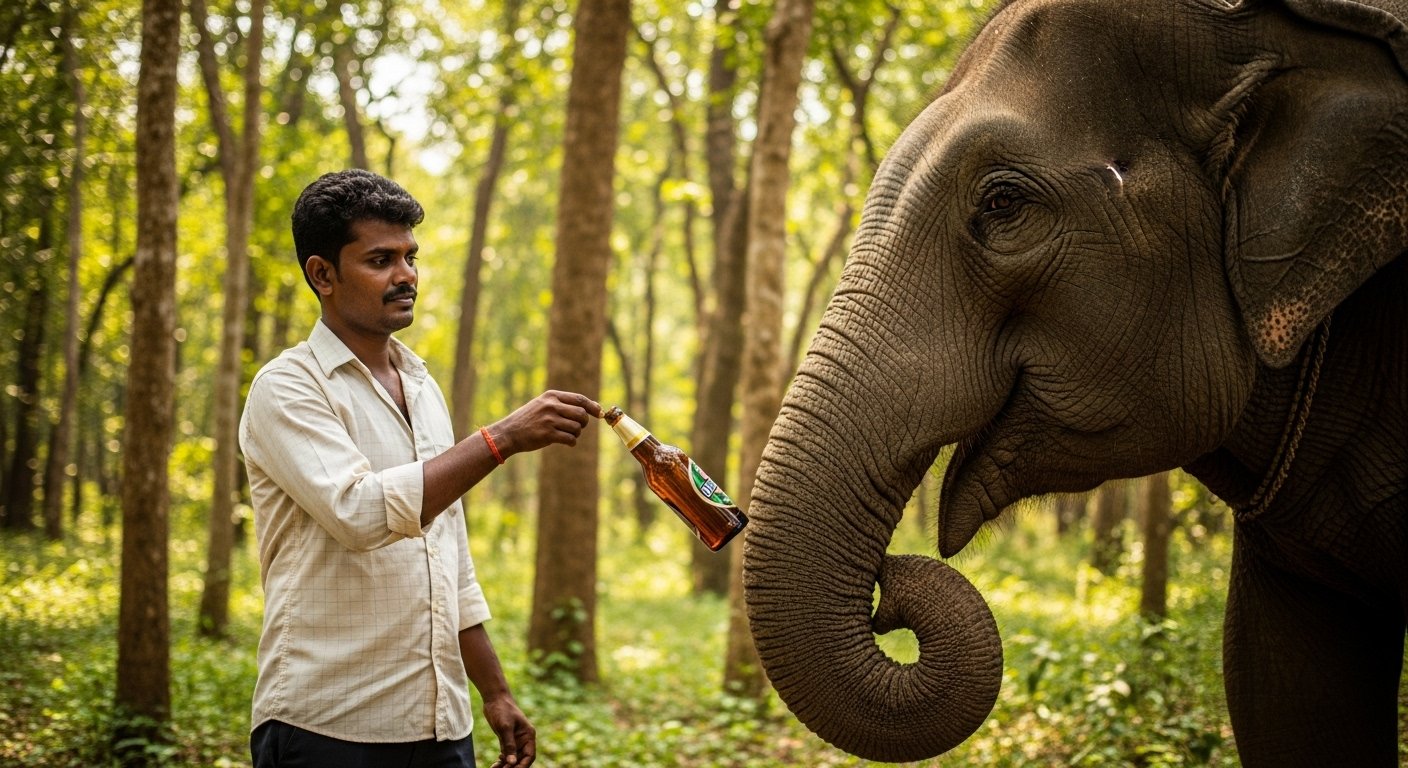 Video of man giving beer to elephant in forest goes viral, sparks massive public outrage and demands for strict action!