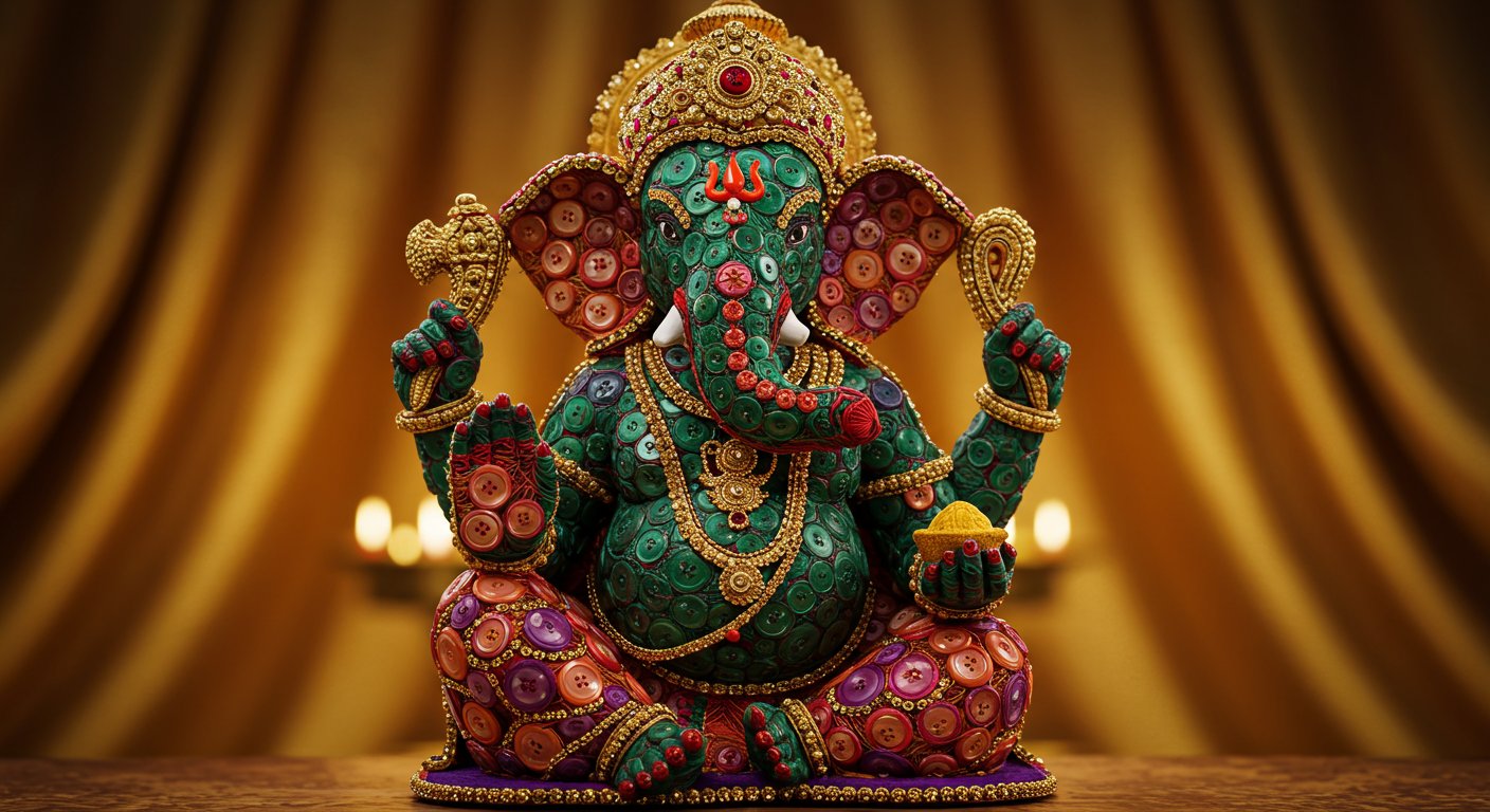 Ganpati Made from Thread and Buttons Goes Viral in Raipur: Unique Artwork Captivates All Hearts