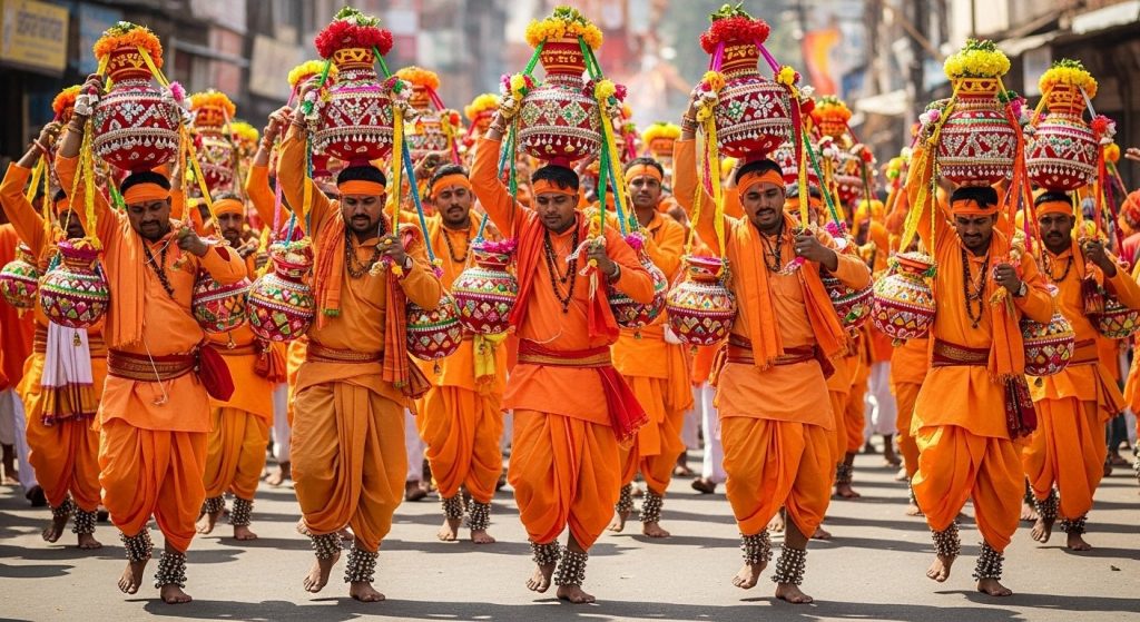 Deluge of Devotion in Pitalnagar: Shiva Devotees Dance with Anklets on Feet, Carrying Kanwars on Shoulders, 'Bol Bam' Chants Echo