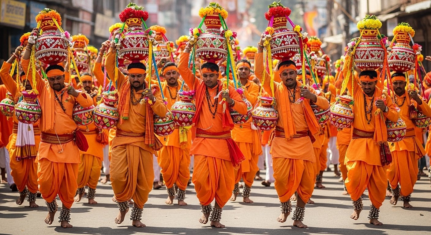 Deluge of Devotion in Pitalnagar: Shiva Devotees Dance with Anklets on Feet, Carrying Kanwars on Shoulders, 'Bol Bam' Chants Echo