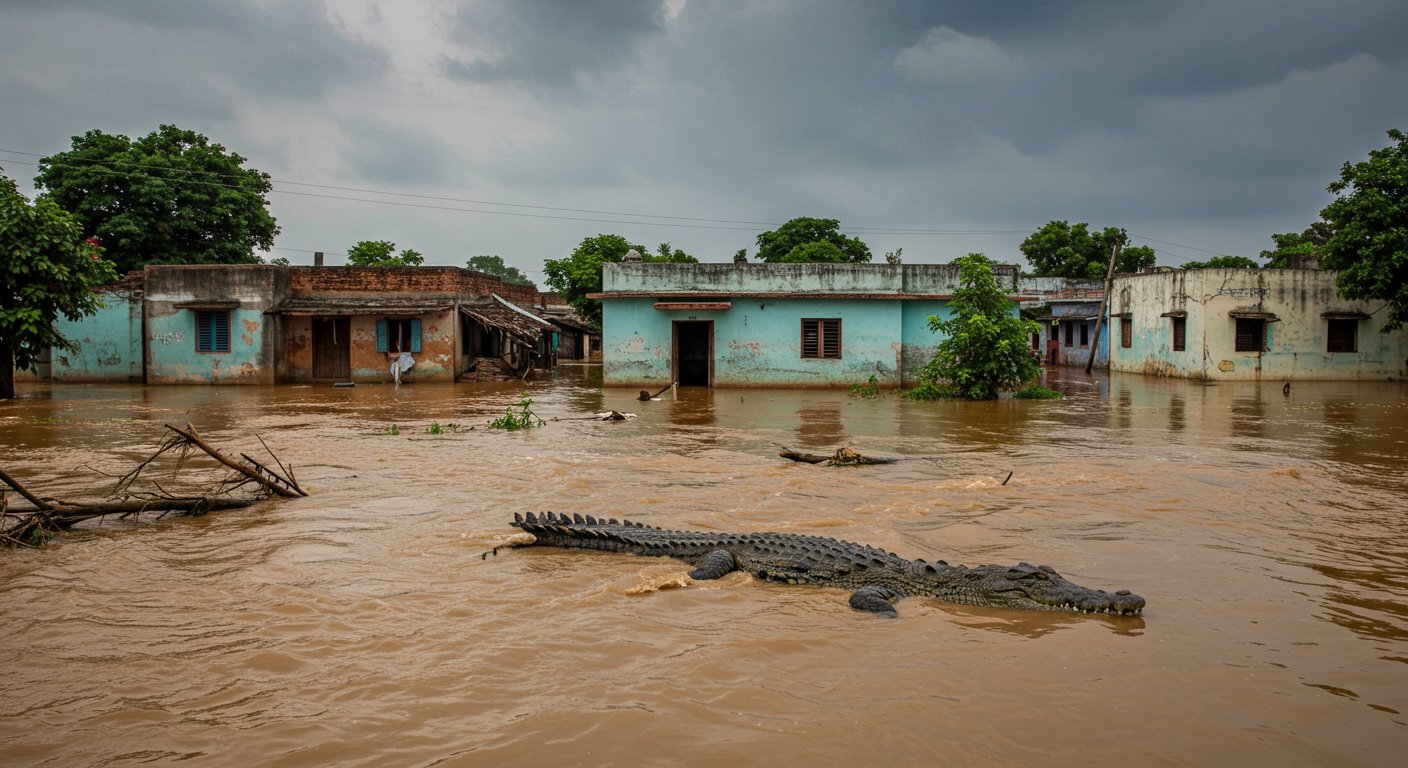 Flood Havoc in Chambal: Crocodiles Enter Homes, Schools and Houses Submerged, Villages Evacuated