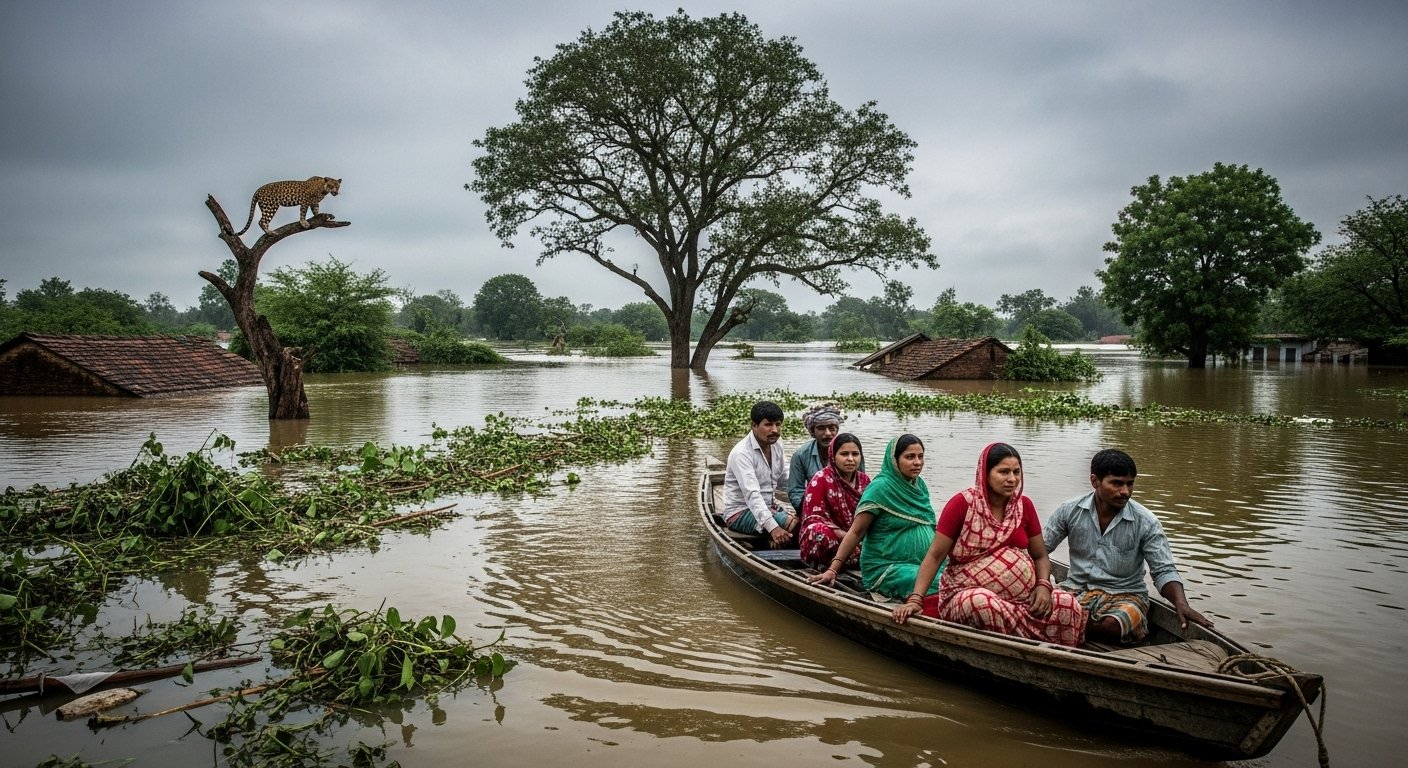 Horrific Scene of Moradabad Flood: Dariyapur Submerged, Three Pregnant Women Safely Rescued, Leopard Climbs Tree in Forest