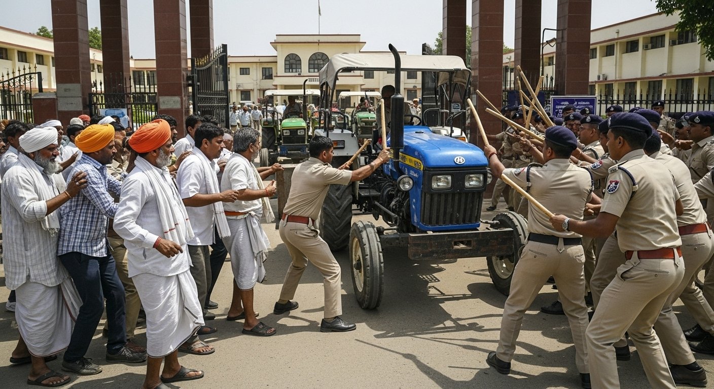Pilibhit: Farmer Leader Drives Tractor Into Collectorate, Fierce Clash With Police!