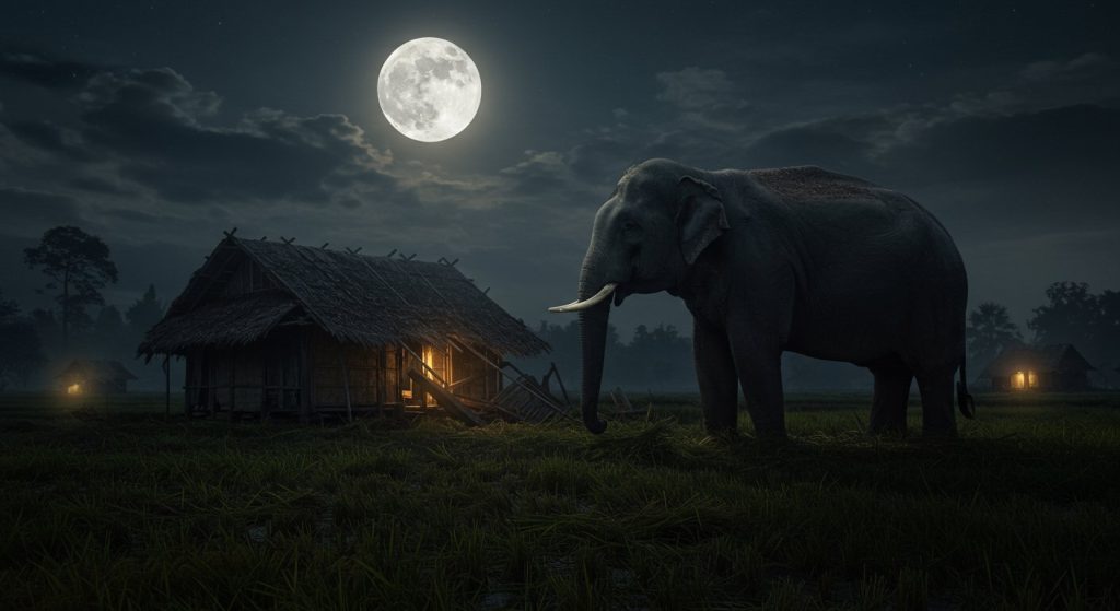 Nepalese Elephant's Night Rampage in Pilibhit: Paddy Trampled, Huts Demolished, Terror in Village