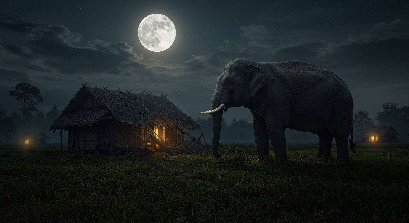 Nepalese Elephant's Night Rampage in Pilibhit: Paddy Trampled, Huts Demolished, Terror in Village