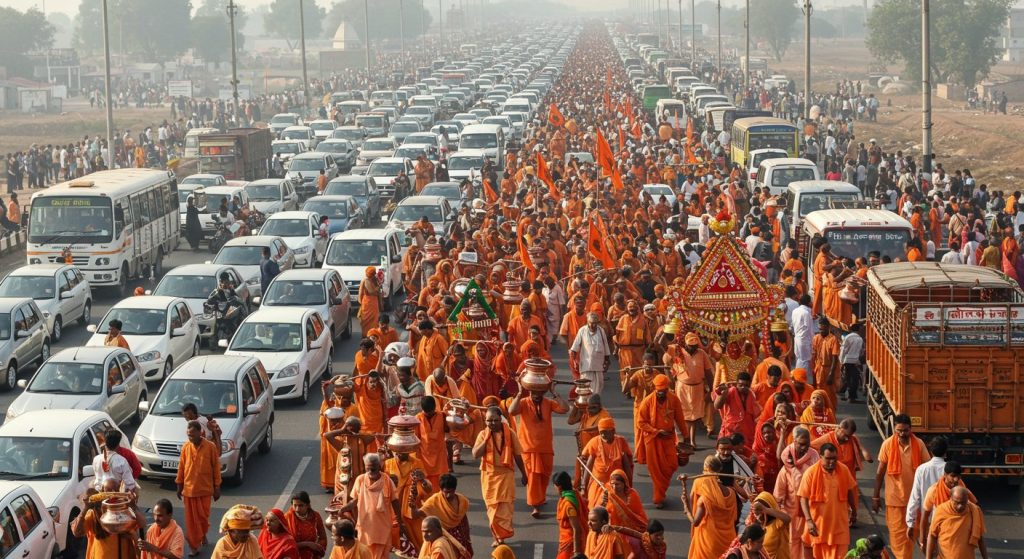 Bhopal-Indore Highway Jammed by Pradeep Mishra's Kanwar Yatra: Thousands of Vehicles Stranded in Sehore Overnight; Over 2 Lakh Devotees Arrive