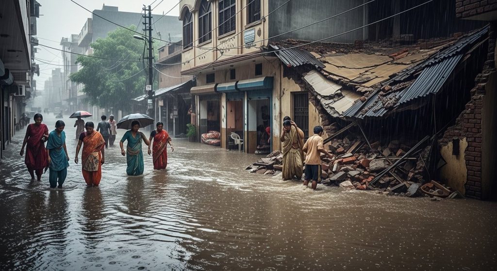 Rain havoc in Bareilly: Dilapidated house collapses, roads submerged, homes flooded; people's lives miserable.