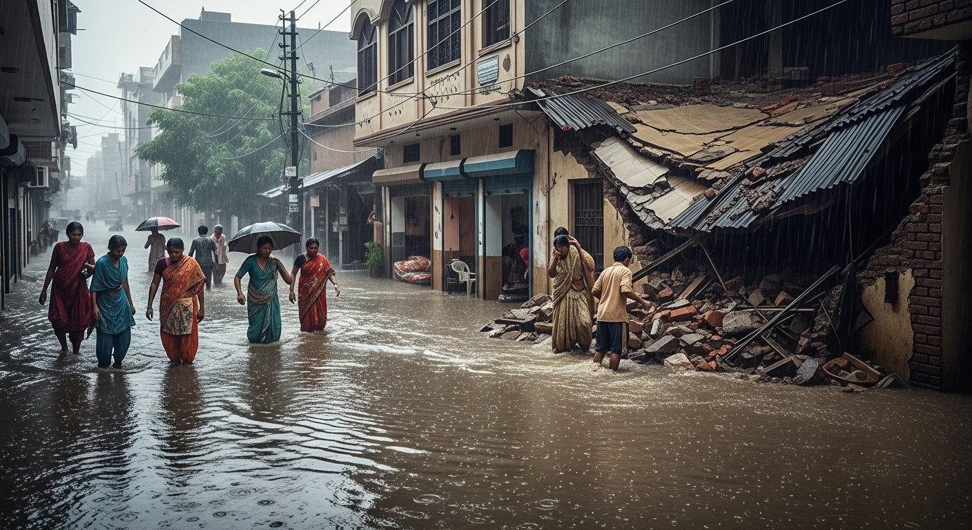 Rain havoc in Bareilly: Dilapidated house collapses, roads submerged, homes flooded; people's lives miserable.