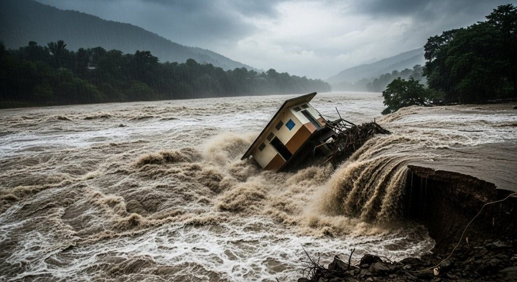 Torrential Rain Wreaks Havoc in Kathua: Public Toilet Swept Away in River, Spine-Chilling Video Goes Viral