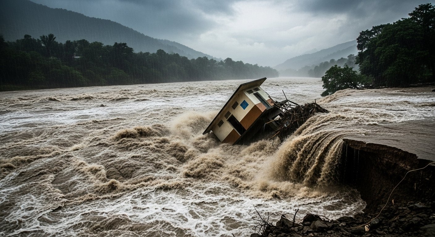 Torrential Rain Wreaks Havoc in Kathua: Public Toilet Swept Away in River, Spine-Chilling Video Goes Viral