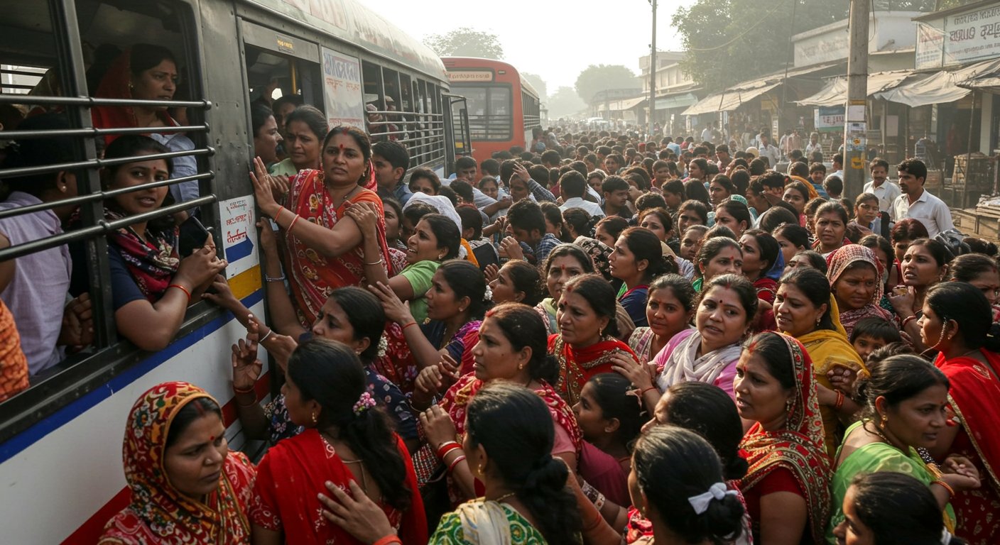 Free Bus Travel in UP on Raksha Bandhan: Sisters' Difficult Journey, Push and Shove, and Tension!