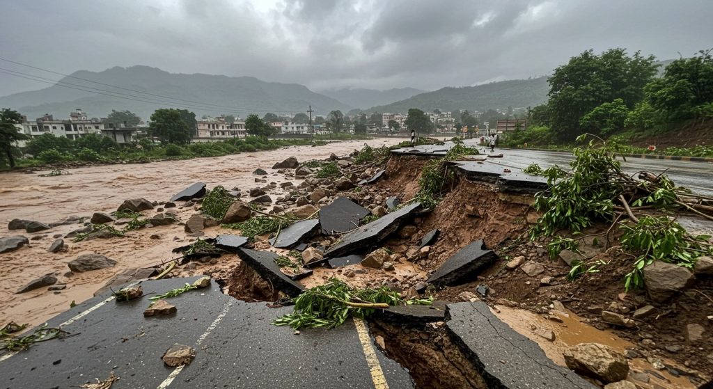 Roads Damaged by Landslide in Panchkula, Haryana: 17 Schools Closed Tomorrow; Elderly Missing at Maa Vaishno Devi; 46 Trains Canceled, 5 Short-Terminated