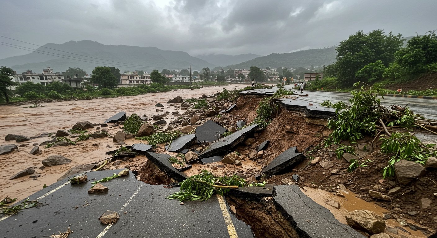 Roads Damaged by Landslide in Panchkula, Haryana: 17 Schools Closed Tomorrow; Elderly Missing at Maa Vaishno Devi; 46 Trains Canceled, 5 Short-Terminated