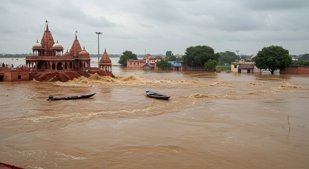Flood Havoc: The Yamuna's Furious Form, Boats Stranded at Bateshwar Ghat, Kalyanpur and Bhartarpur Submerged, Panic in 35 Villages.