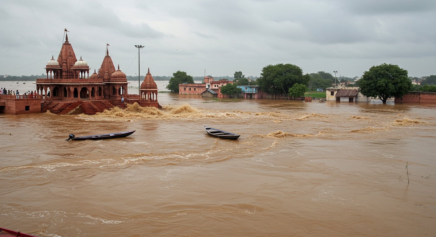 Flood Havoc: The Yamuna's Furious Form, Boats Stranded at Bateshwar Ghat, Kalyanpur and Bhartarpur Submerged, Panic in 35 Villages.