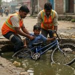 UP: School Student Falls Into Open Drain With Bicycle, Sanitation Workers Save Life; Government Meetings and Claims Questioned