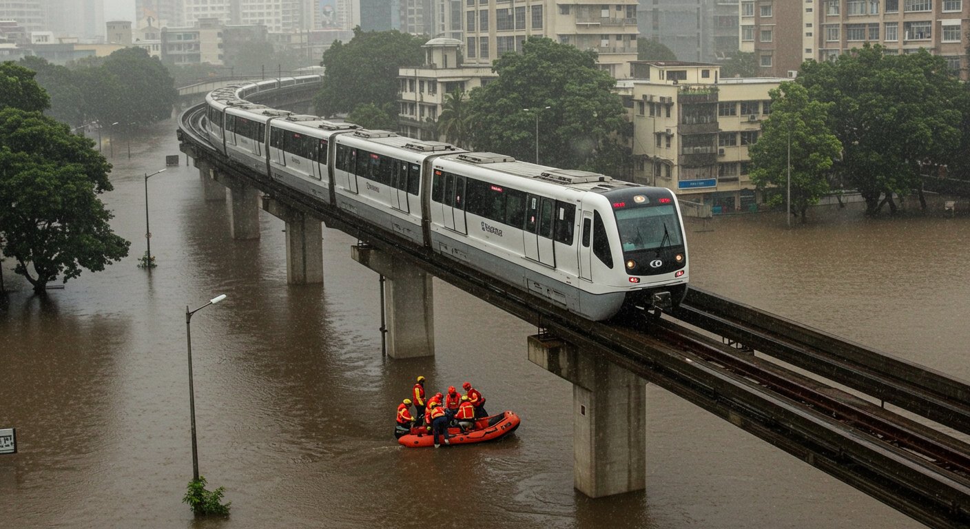 Mumbai: Schools, colleges, offices closed for third consecutive day; 34 trains cancelled, passengers rescued from Monorail; Flooding in over 100 villages in UP.
