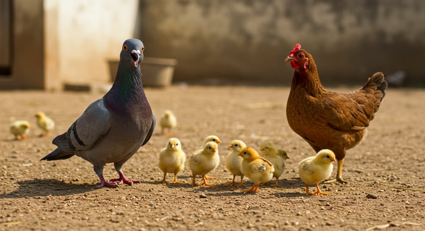 Pigeon Mistook Hen for Wife; Everyone Was Stunned When It Saw the Chicks!