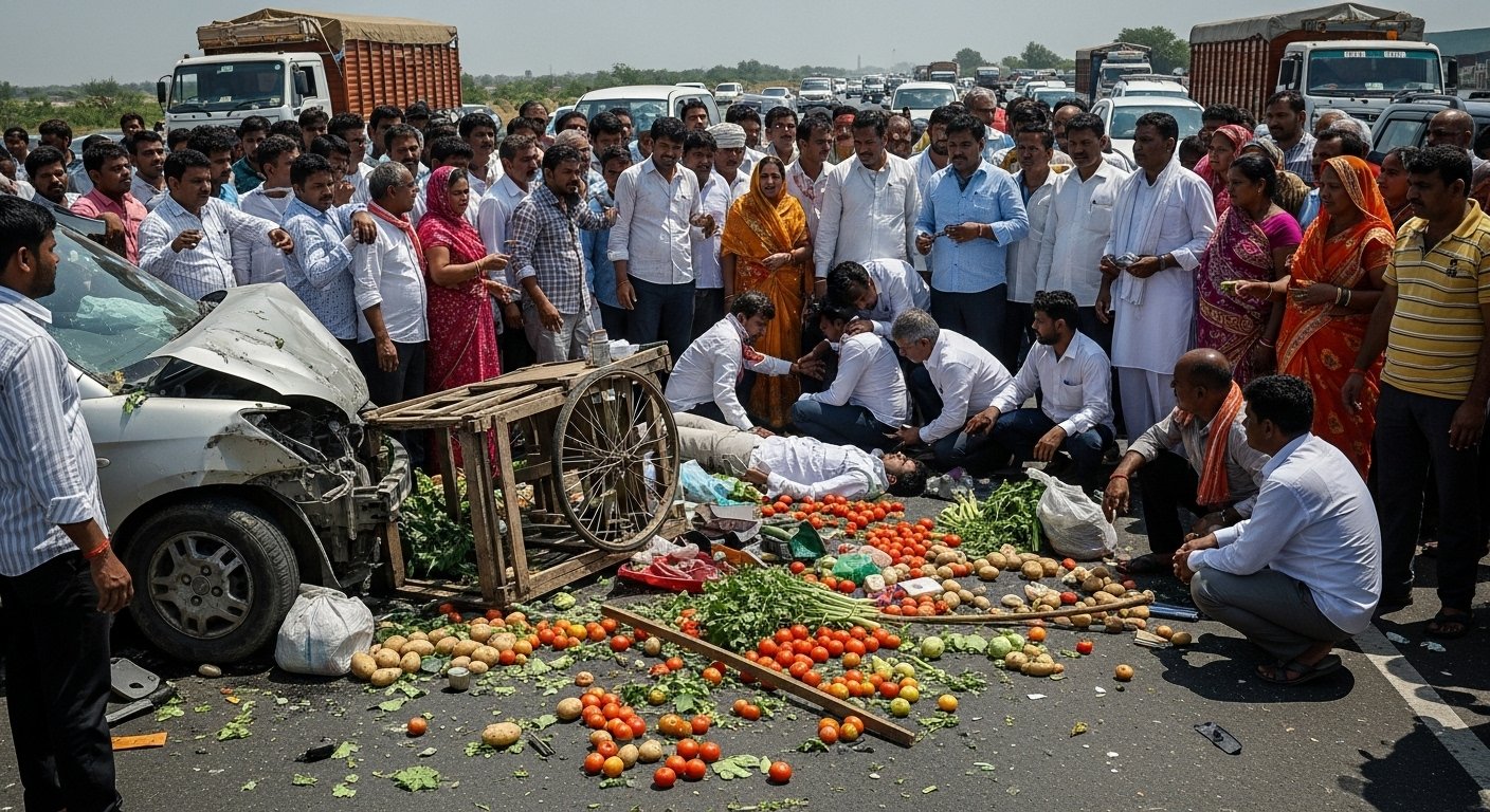 Shahjahanpur: Out-of-control car crushes vegetable vendor to death; 6 injured, ruckus on highway