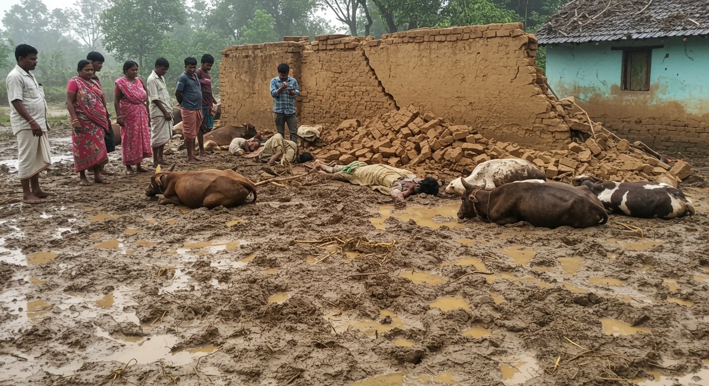 Rain's Havoc in Sitapur: One Youth Dead, Nine Cattle Also Killed as Mud Wall Collapses; Another Youth Critical