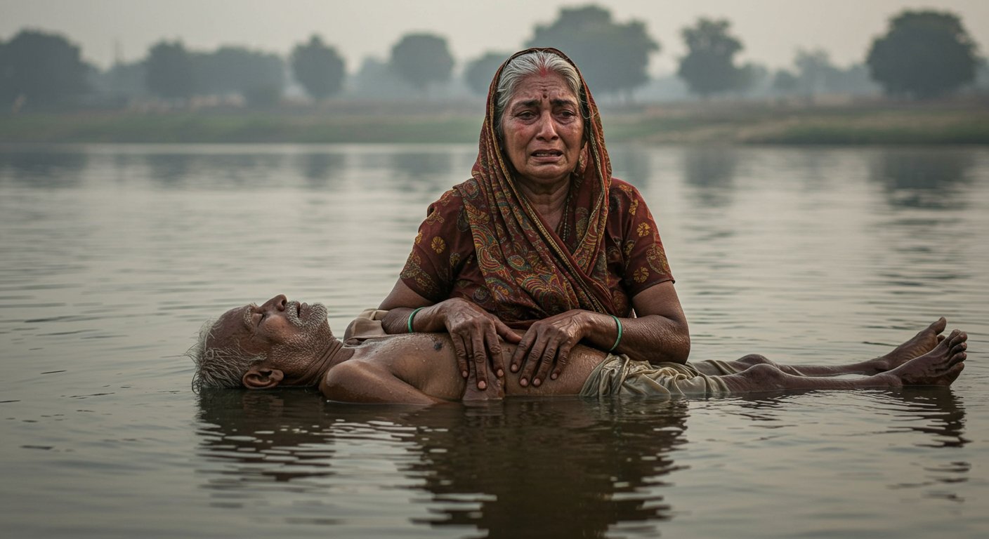 Uttar Pradesh: Sons denied money for medicine, 72-year-old wife couldn't save husband's life despite swimming 9 KM.