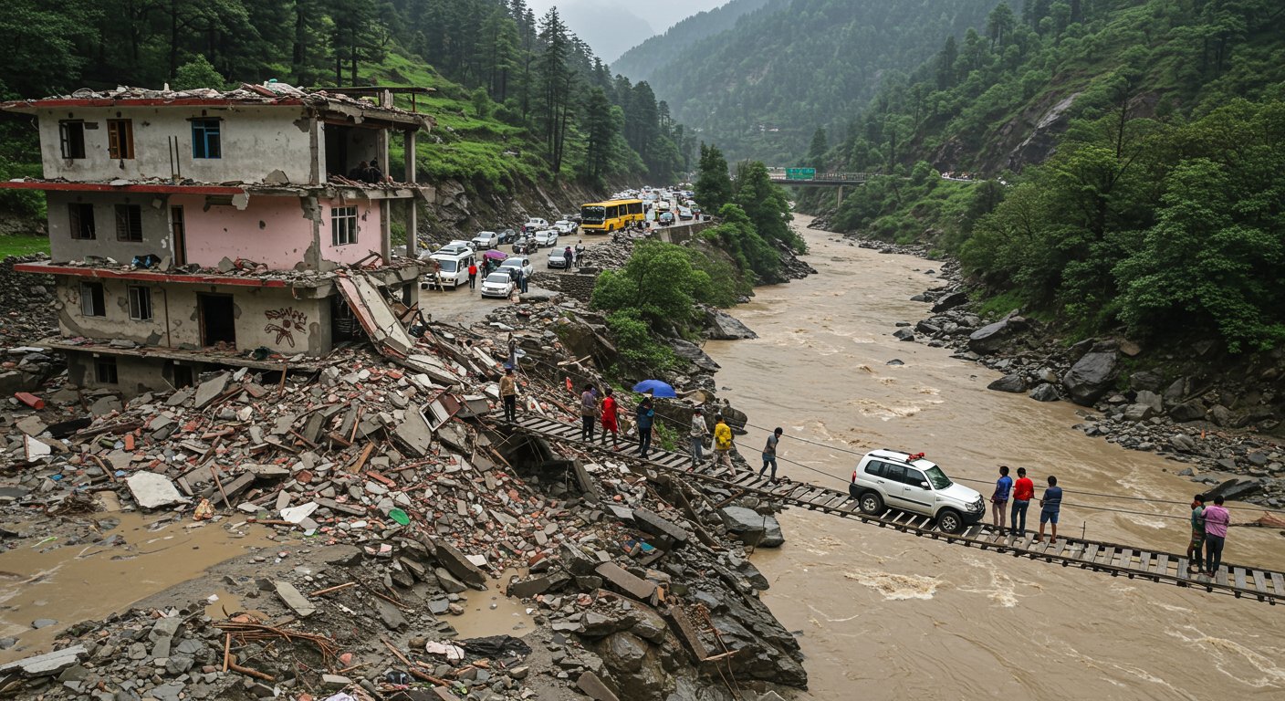 4-storey house collapsed in Mandi's Balichowki: Vehicles pulled out using cable span in Kullu, tourists stranded on Chandigarh-Manali Four-lane.