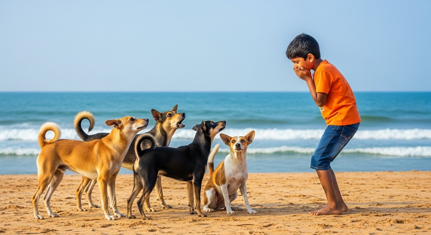 Unique Prank by Boy at Beach: He Barked Hiding His Face, People Stunned by Dogs' Reaction