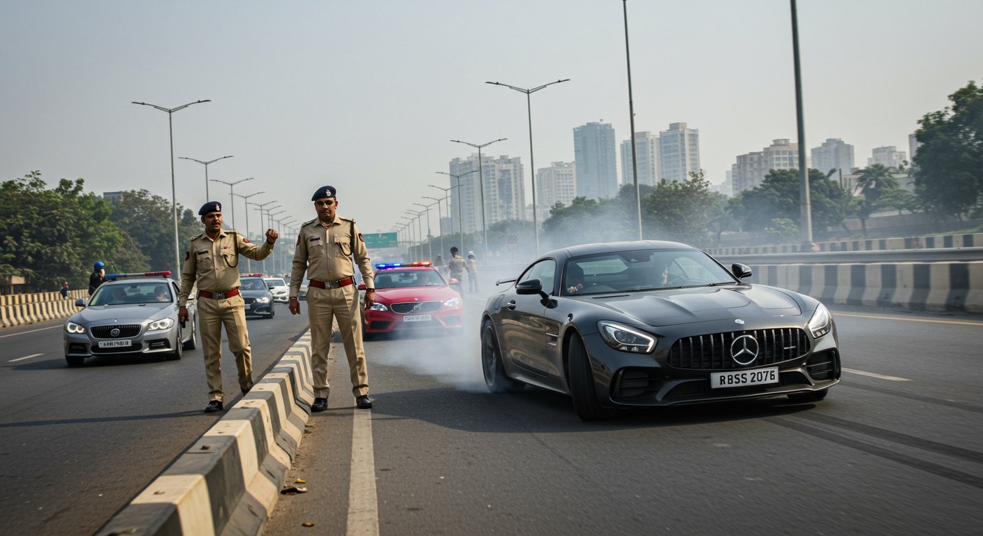 Luxury Cars Perform Horrific Stunts on Gurugram Highway; Drivers Flee After Making Obscene Gestures When Police Intervene, Video Goes Viral