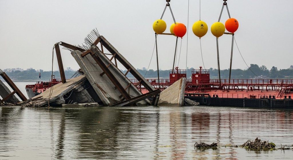 After Vadodara Bridge Tragedy: Marine Balloon Technology Played Crucial Role in Removing Tanker from Collapsed Bridge in River; 22 Killed