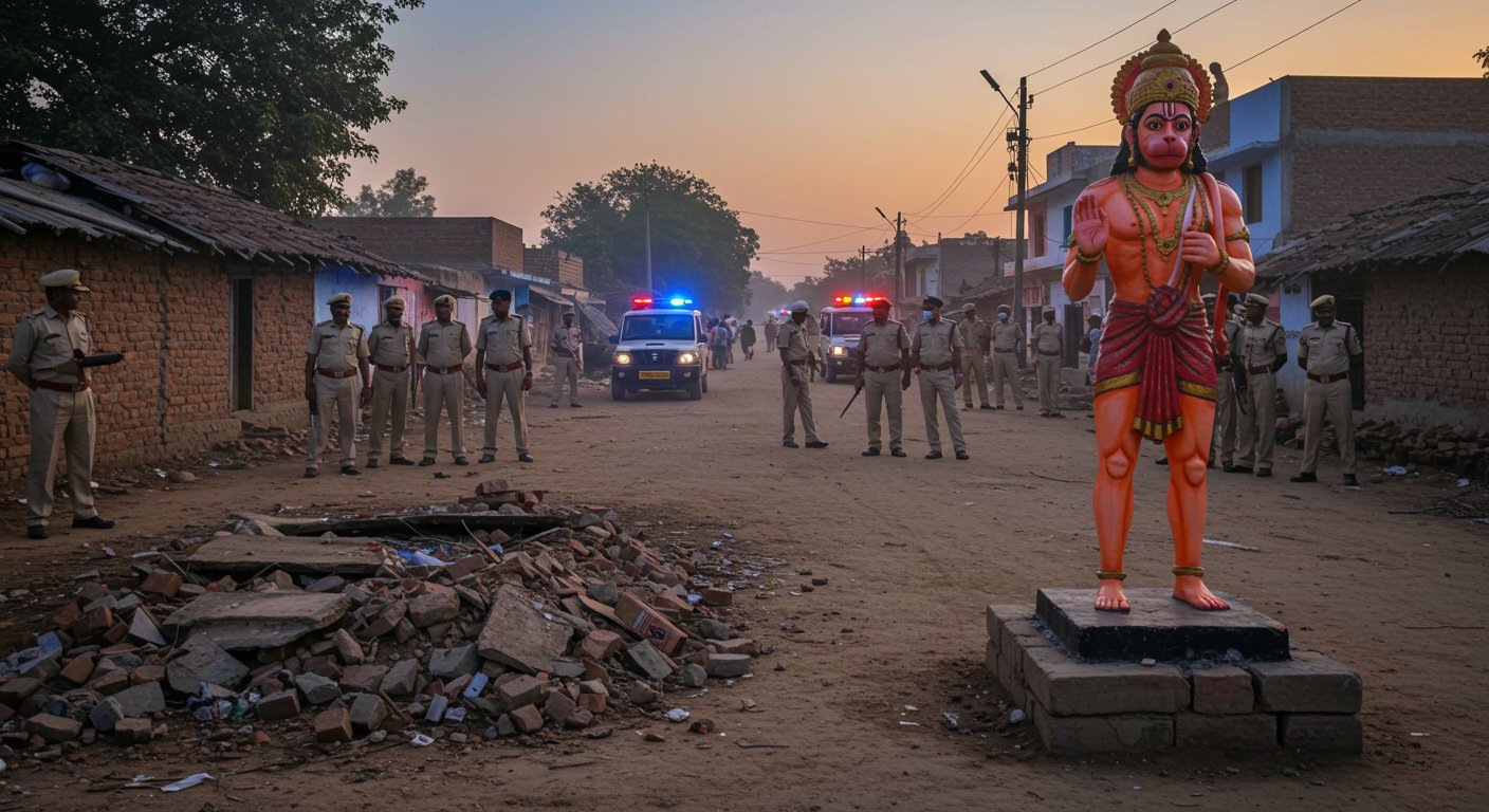 UP: Shrine Demolished Overnight in Shikohabad, Lord Hanuman's Idol Installed, Heavy Police Force Deployed in Village