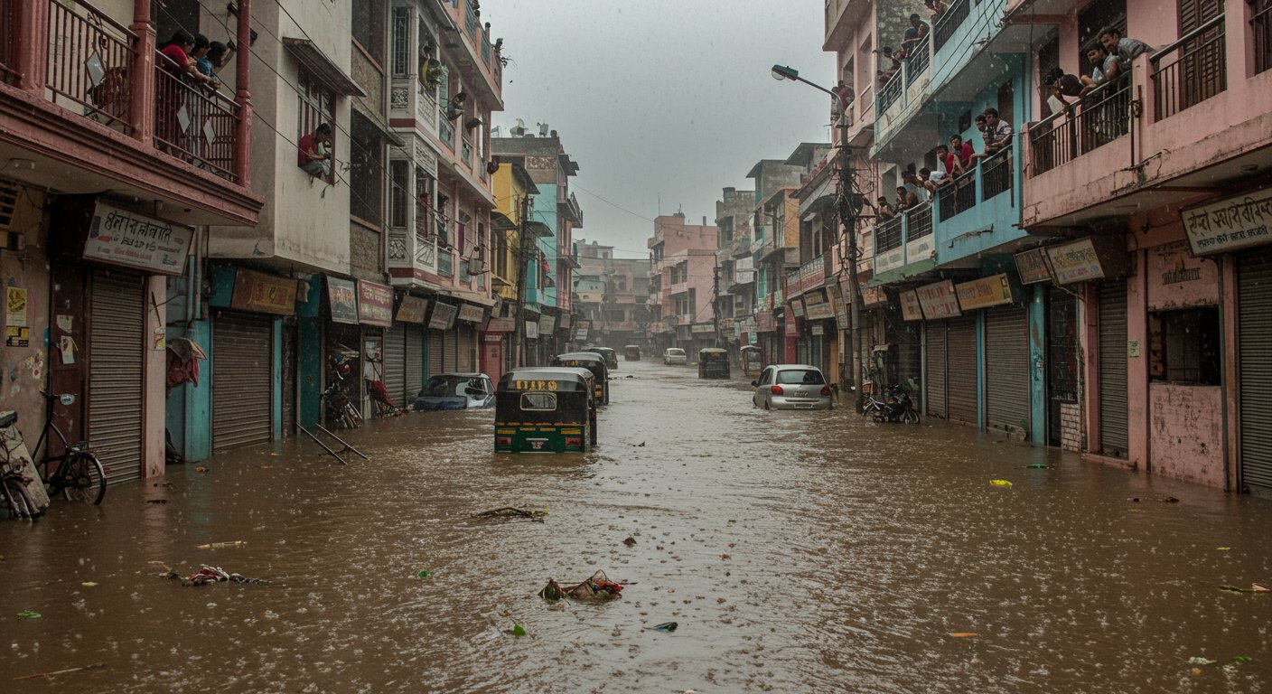 Nature's Fury in Bareilly: Torrential Rain Submerges City, Roads Turn into Rivers, People Trapped in Homes