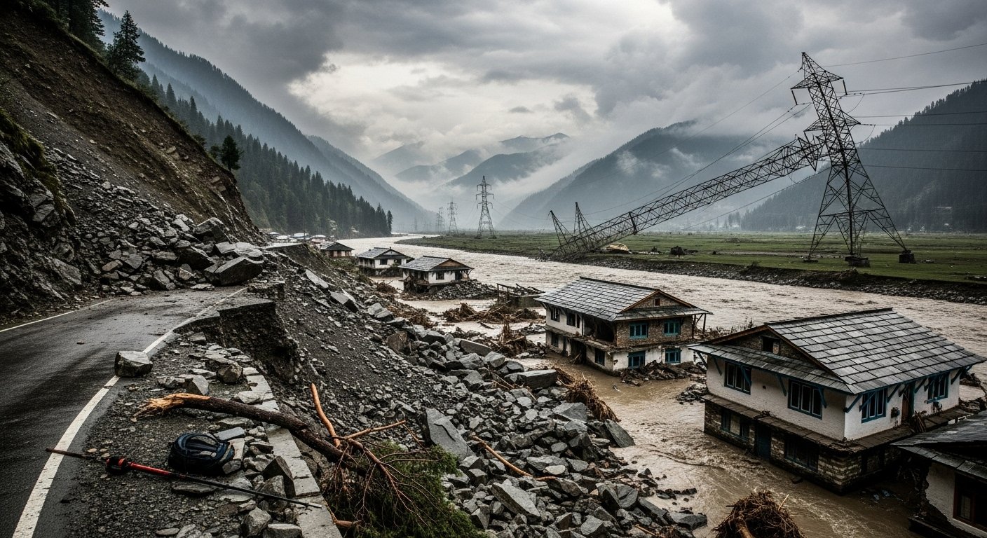 Nature's Fury in Himachal: Two Tourists Die in Kinnaur Landslide, Overflowing Pong Dam Waters Destroy Homes, Power Tower Collapses in Mandi
