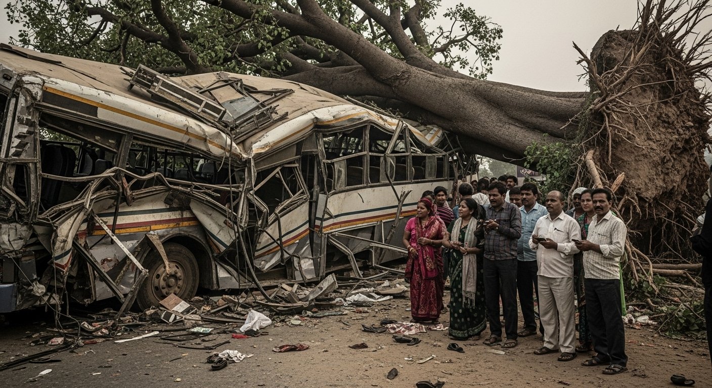 Horrific Accident in Barabanki: 5 Dead as Giant Tree Falls on Moving Bus; Woman Trapped in Wreckage Screams, 'We are Dying, You are Filming'