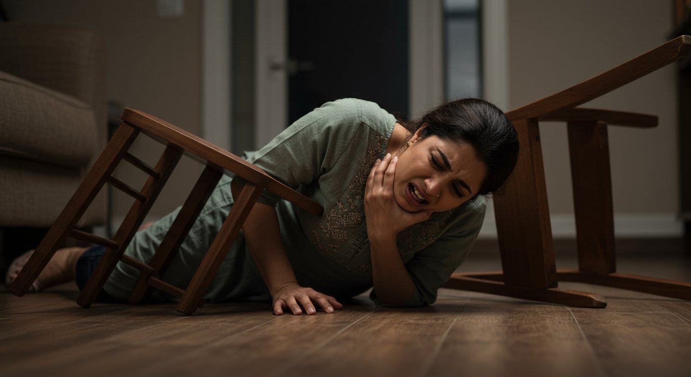 Woman performing stunts on a chair, met with a horrific accident in an instant, ending up breaking her face!