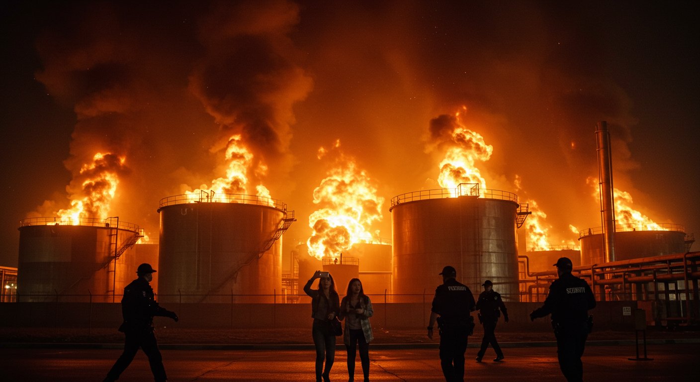 Ukraine's Drone Attack on Russia's Oil Depot: Fire Erupts; Two Russian Girls Filming Explosion Detained
