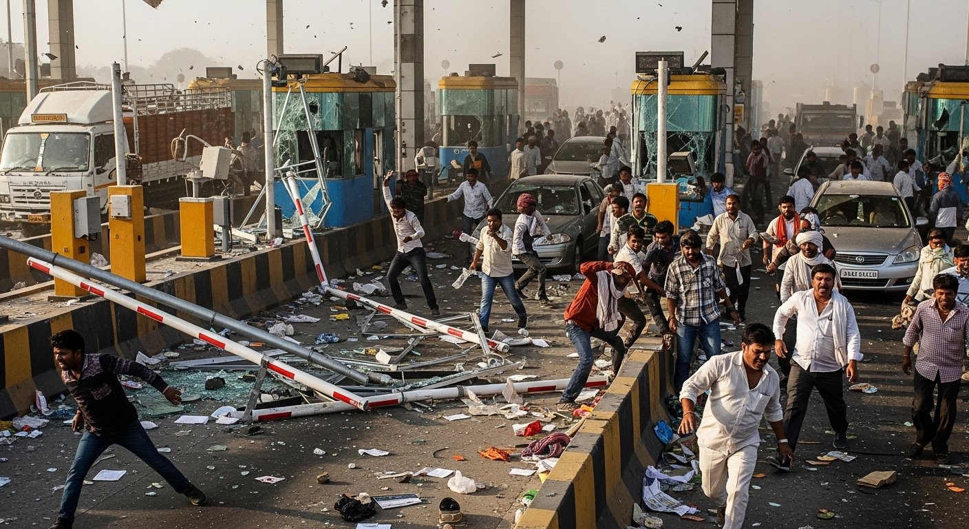 Major Unrest at Meerut's Bhooni Toll Plaza: Villagers Enraged by Beating of Army Jawan, Widespread Vandalism Ensues