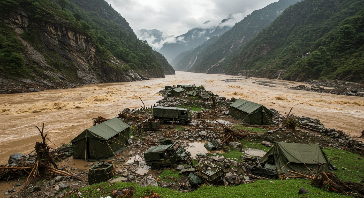 34-Second Devastation in Uttarakhand: Cloudburst in Dharali Washes Away Army Camp, 4 Dead, Over 50 Missing
