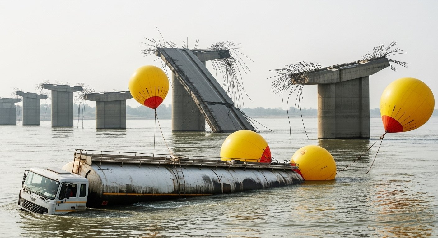 Vadodara Bridge Accident: Stuck Tanker Removed After 28 Days; 'Marine Balloon' Technology Proves Successful