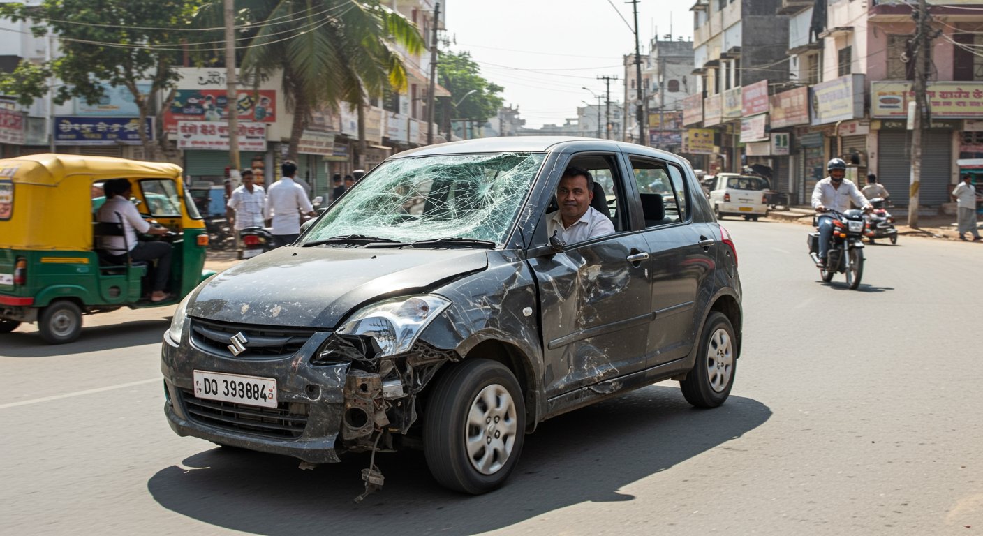 Viral Video: Man Seen Happily Driving Half-Broken Car, Leaves Everyone Stunned!