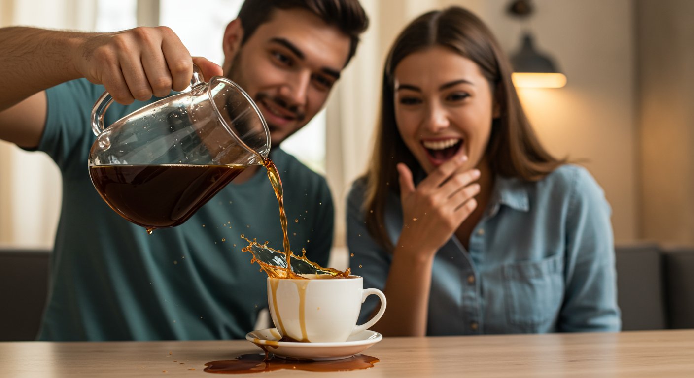 Viral Video: Man Pours Coffee for Girlfriend in Upside-Down Cup, What Happened Next Will Make You Laugh Too!