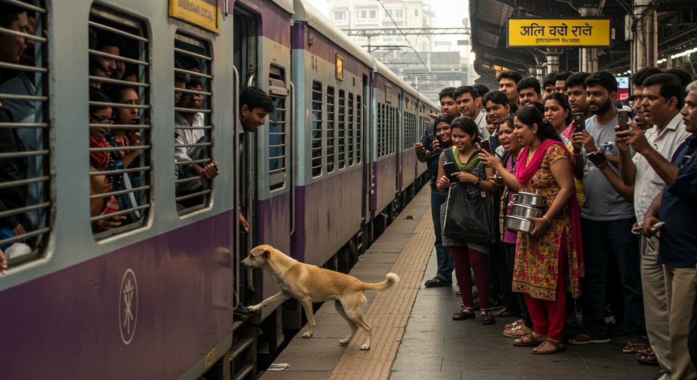 मुंबई लोकल में कुत्ते का अजूबा सफर: वीडियो देख लोग हैरान, स्टेशन पर इंसान की तरह उतरा!